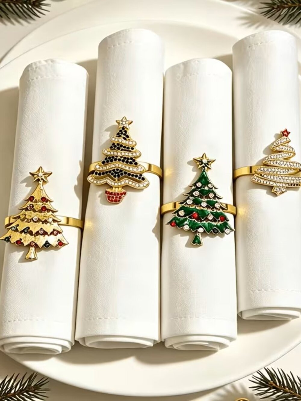 Set of 12 -Christmas Trees Napkin Ring Set - Holiday Decor
